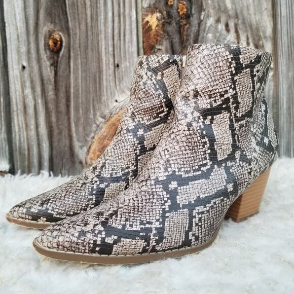 Snake Print Zip Ankle Boots Lulus x Matisse Spirit Size 7.5 Tan Synthetic Bootie - Picture 1 of 14